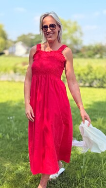 Mouwloze fuchsia Zomerjurk met Smokwerk