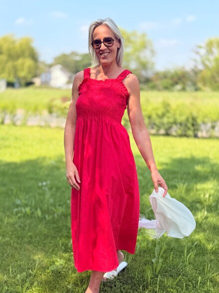 Mouwloze fuchsia Zomerjurk met Smokwerk