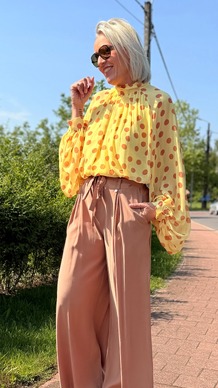 Garde Robe' Signature: Polka Dot Blouse & Camel Pants