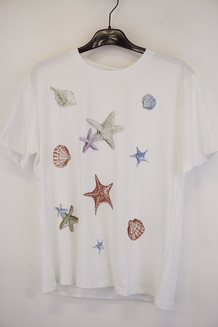 Garde-robe - T-shirt - Wit-blauw