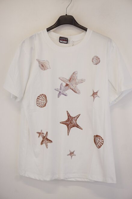 Garde-robe - T-shirt - Wit-bruin