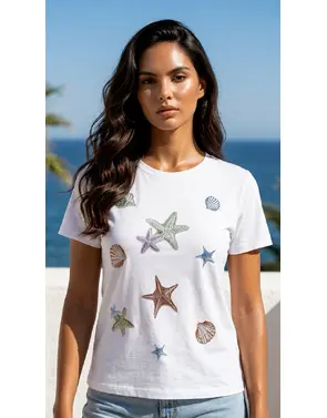 Garde-robe - T-shirt - Wit-bruin