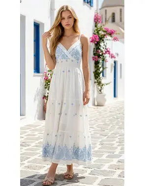 Garde-robe - Lang kleed - Wit-blauw