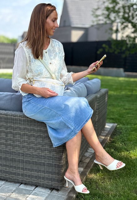Elegante Romantische Blouse met Denim Rok