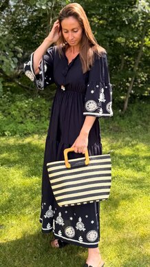 Geborduurde Maxi-Jurk in Diep Donkerblauw
