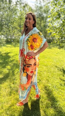 Artistieke Maxi-Kaftan met Zonnebloemen
