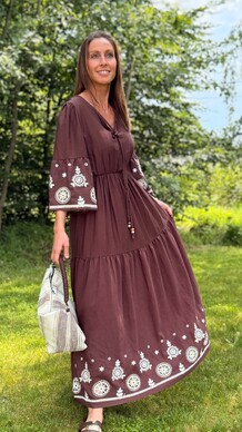 Chocoladebruine Boho Maxi-Jurk