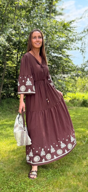 Chocoladebruine Boho Maxi-Jurk