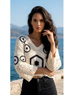 Garde-robe - Top - Zwart-beige