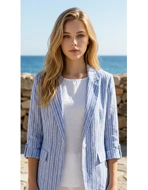 Garde-robe - Blazer - Wit-blauw