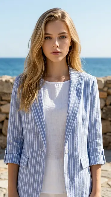 Garde-robe - Blazer - Wit-blauw