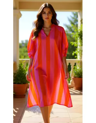 Garde-robe - Halflang Kleedje - Fushia-oranje