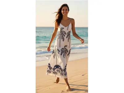 Garde-robe - Lang kleed - Wit-blauw