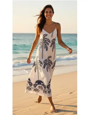 Garde-robe - Lang kleed - Wit-blauw