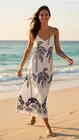 Garde-robe - Lang kleed - Wit-blauw