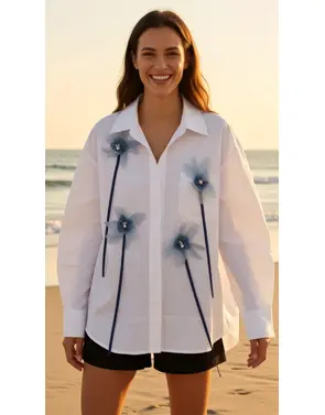 Garde-robe - Blouse - Wit-blauw