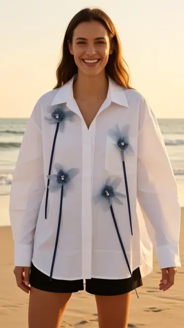 Garde-robe - Blouse - Wit-blauw