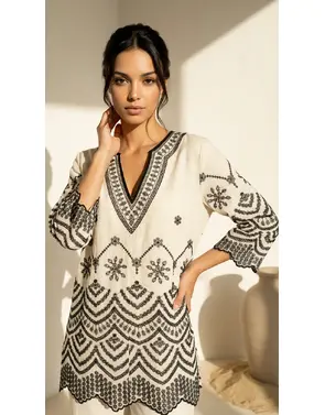 Garde-robe - Blouse - Wit-blauw