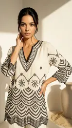 Garde-robe - Blouse - Wit-blauw