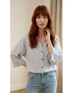 Garde-robe - Blouse - Wit-blauw