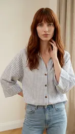 Garde-robe - Blouse - Wit-blauw