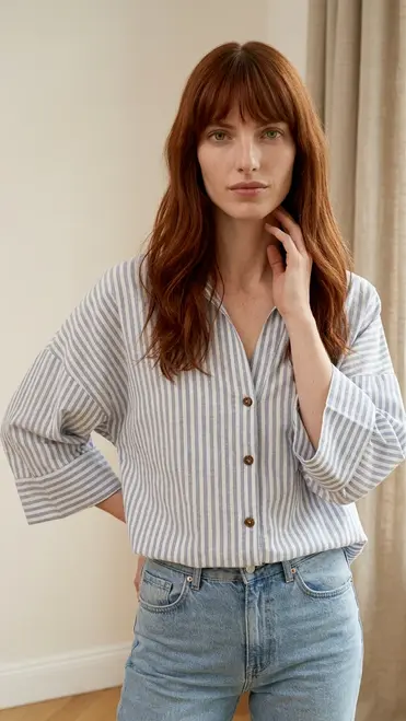 Garde-robe - Blouse - Wit-blauw