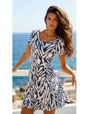 Garde-robe - Kort Kleedje - Wit-blauw