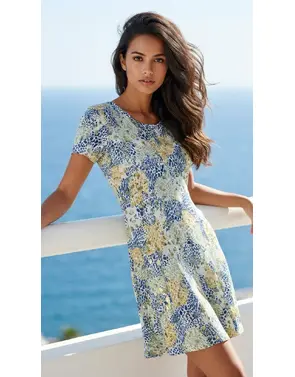 Garde-robe - Kort Kleedje - Geel-blauw