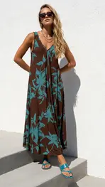 Garde-robe - Lang kleed - Blauw-bruin