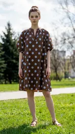 Garde-robe - Halflang Kleedje - Blauw-bruin