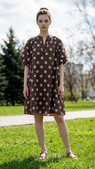 Garde-robe - Halflang Kleedje - Blauw-bruin