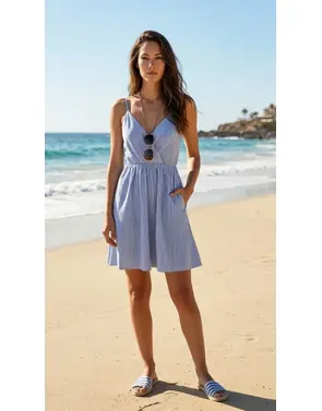Garde-robe - Kort Kleedje - Wit-blauw