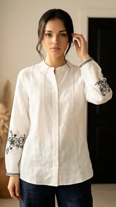Garde-robe - Blouse - Wit-blauw