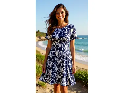 Garde-robe - Kort Kleedje - Wit-blauw