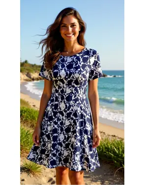 Garde-robe - Kort Kleedje - Wit-blauw