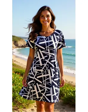 Garde-robe - Kort Kleedje - Wit-blauw