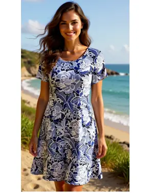 Garde-robe - Kort Kleedje - Wit-blauw