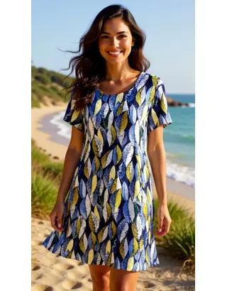 Garde-robe - Kort Kleedje - Geel-blauw