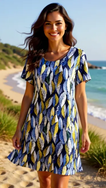Garde-robe - Kort Kleedje - Geel-blauw