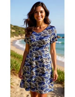 Garde-robe - Kort Kleedje - Blauw-beige