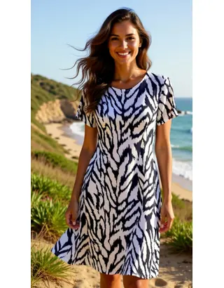 Garde-robe - Kort Kleedje - Wit-blauw