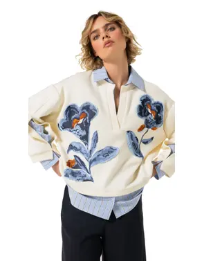 Caroline Biss - Pull - Ecru-blauw