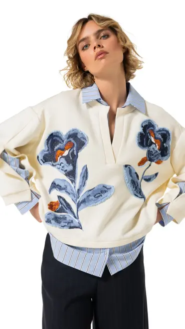 Caroline Biss - Pull - Ecru-blauw