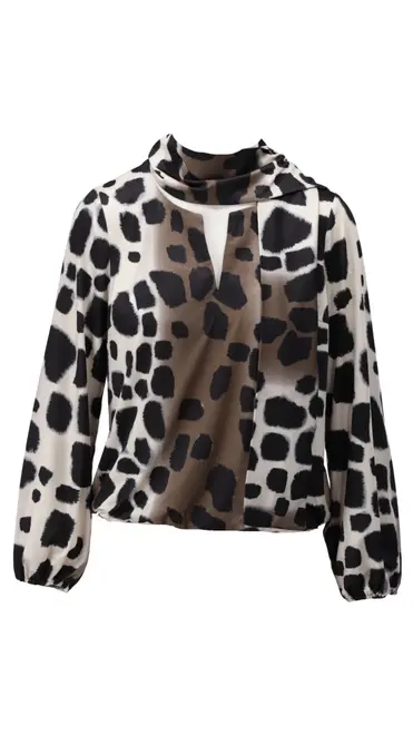 K-design - Blouse - Zwart-beige
