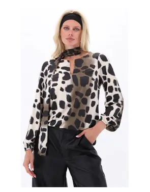 K-design - Blouse - Zwart-beige