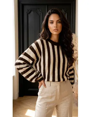 Garde-robe - Pull - Bruin-ecru