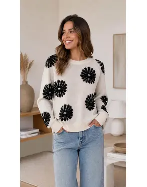 Garde-robe - Pull - Ecru-zwart