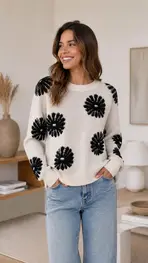 Garde-robe - Pull - Ecru-zwart