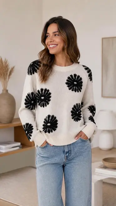 Garde-robe - Pull - Ecru-zwart